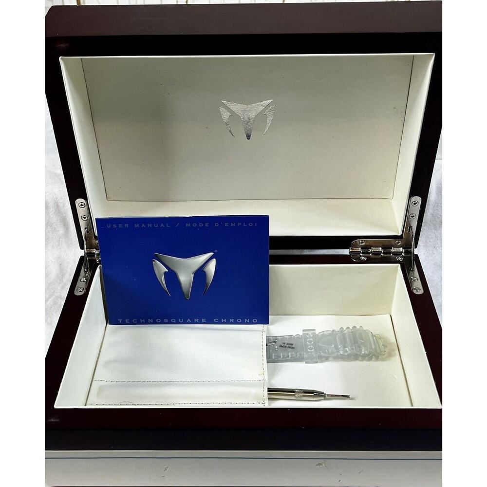 TechnoMarine Chronograph Blue Watch Technosquare TS29419 Blue Leather Band w Box - Picture 10 of 16